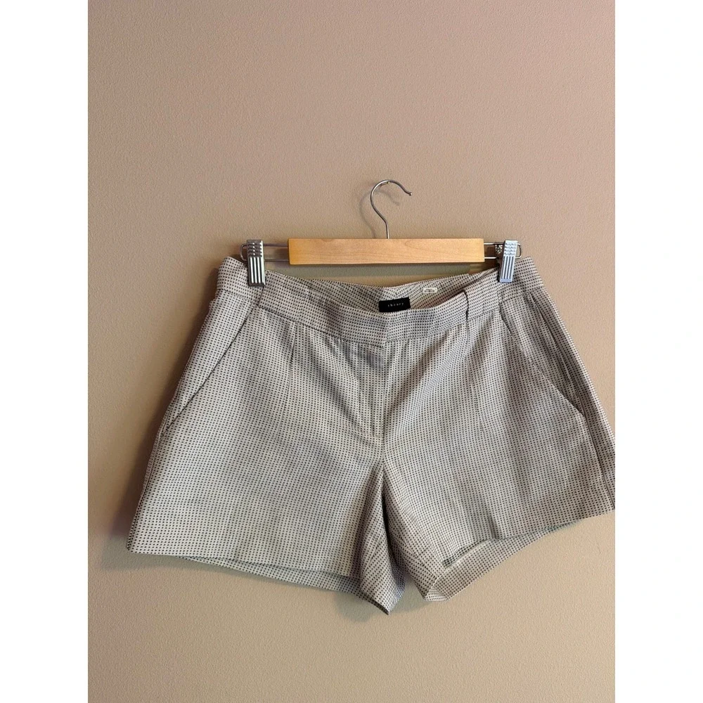 Theory Womens Micro Dot Tailored Shorts Cream‎ Black Size 4 Pockets Summer